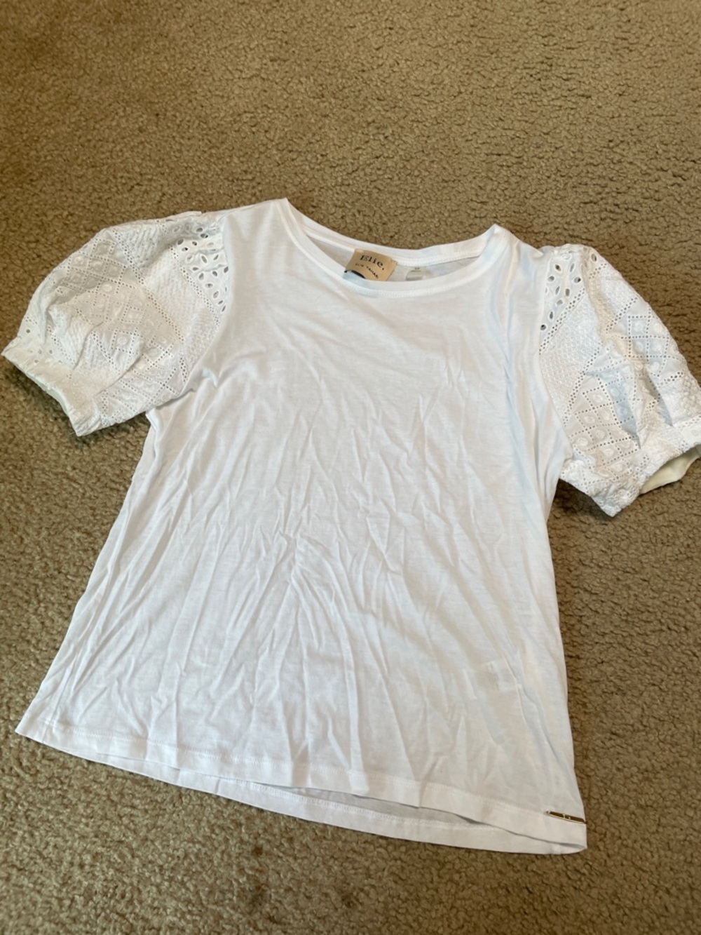 White Eyelet Puff Sleeve Tee Ellie Tahari